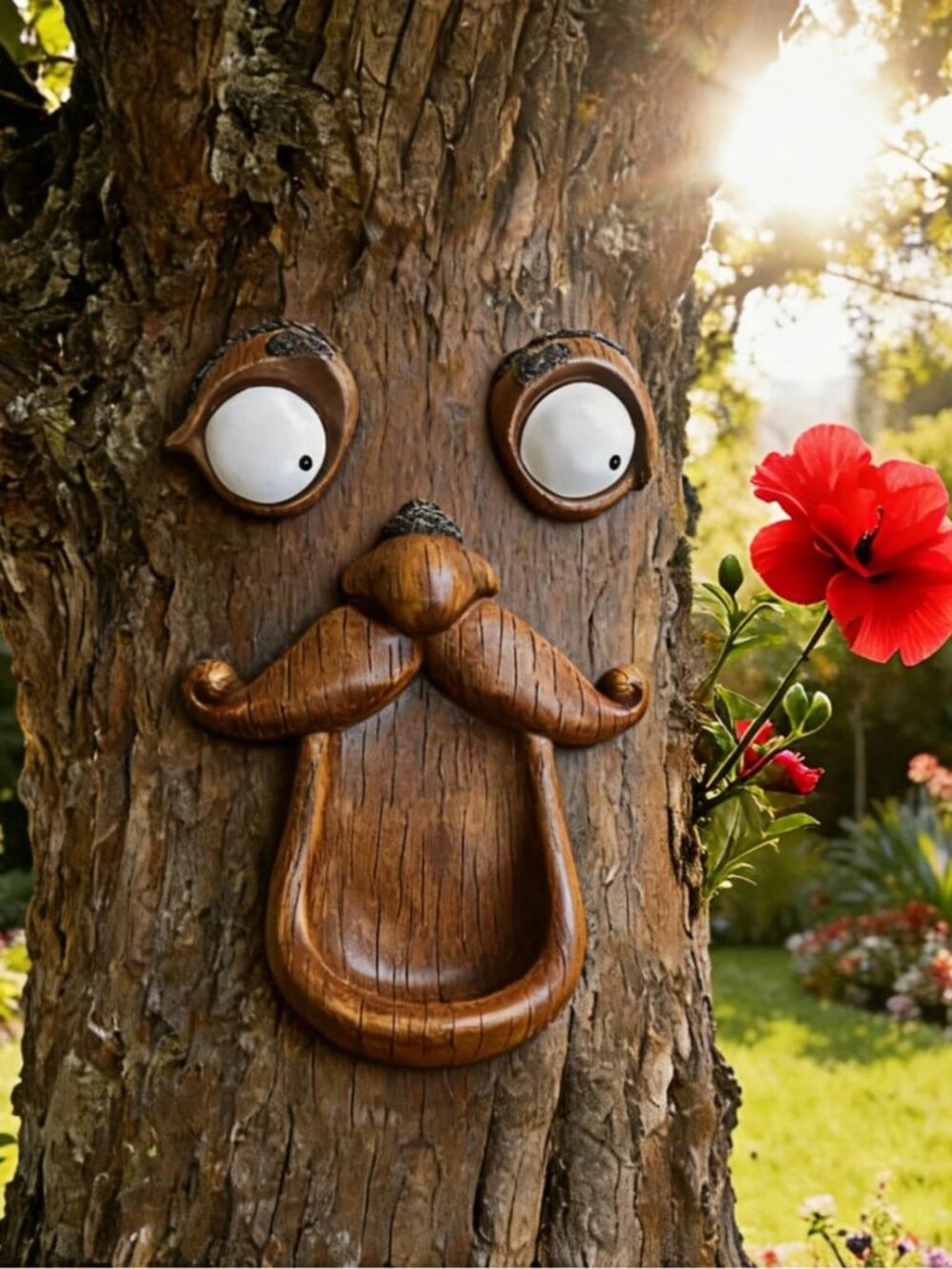 Outdoor Tree Face Decor - Unique Tree Decorations, Art & Bird Feeder for Gardens
